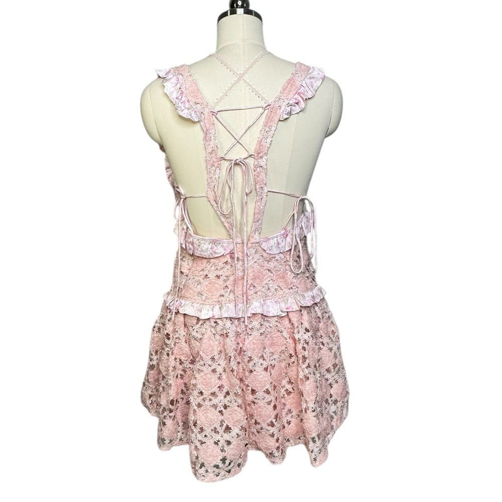 For Love and Lemons Alessia Pink Flora Ruffle Mini Dress | Size M - Picture 5 of 12